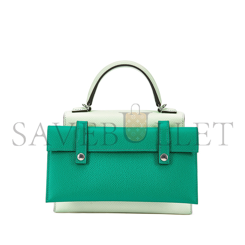 HERMÈS MASTER VERT FIZZ, NATA, ROSE TEXAS AND VERT JADE INDIGO EPSOM QUELLE IDOLE KELLY DOLL PICTO PALLADIUM HARDWARE (18*15*6cm)
